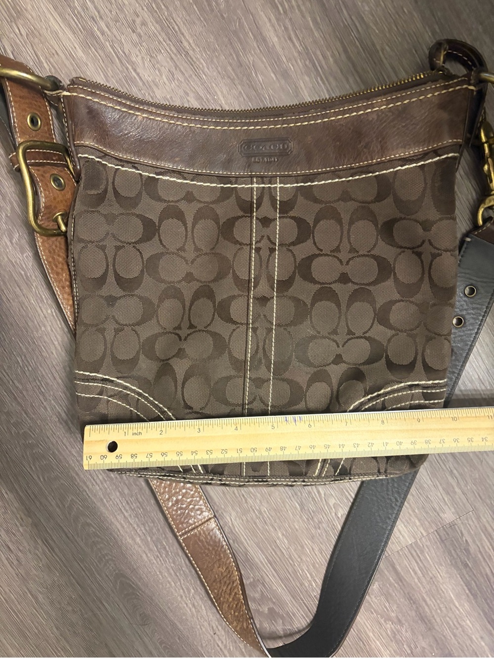 Coach Brown and Dark Brown Signature Messenger Bag